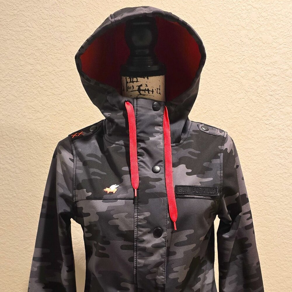 GLAMOUR KILLS Original Gray/Black Camo Jacket With Pink Accents